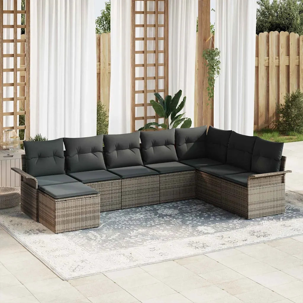 Set Divano da Giardino con cuscino 8 pcs Grigio Poly Rattan 3354148