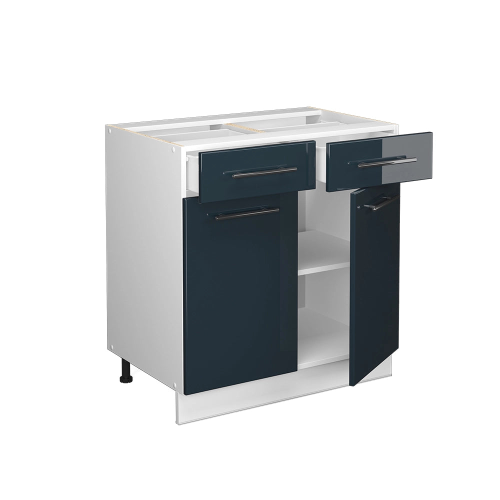 Mobiletto base per cucina Fame-Line Blu scuro lucido/Bianco 80 cm, PL Marmo Vicco