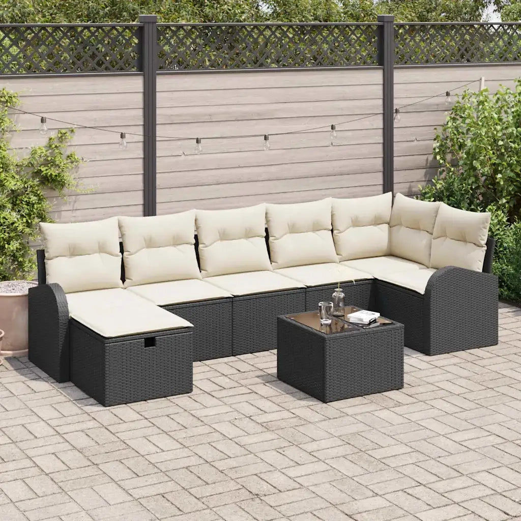 Set di divani con cuscino Nero e Crema polyrattan