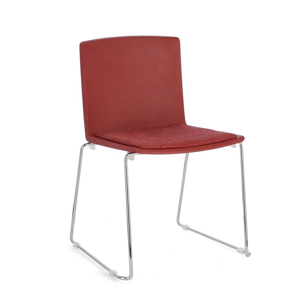 Set di 4 Sedie Impilabili con Seduta Imbottita e Gambe in Acciaio - AMARA