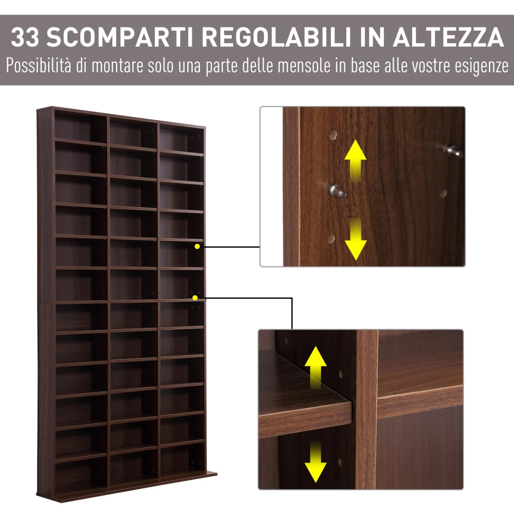 EasyComfort Mobile Porta CD con Ripiani Regolabili, Scaffale Porta 1116CD/528DVD Salvaspazio in MDF, Mobile Libreria con 36 Scomparti, 102x23.5x195 cm, Marrone
