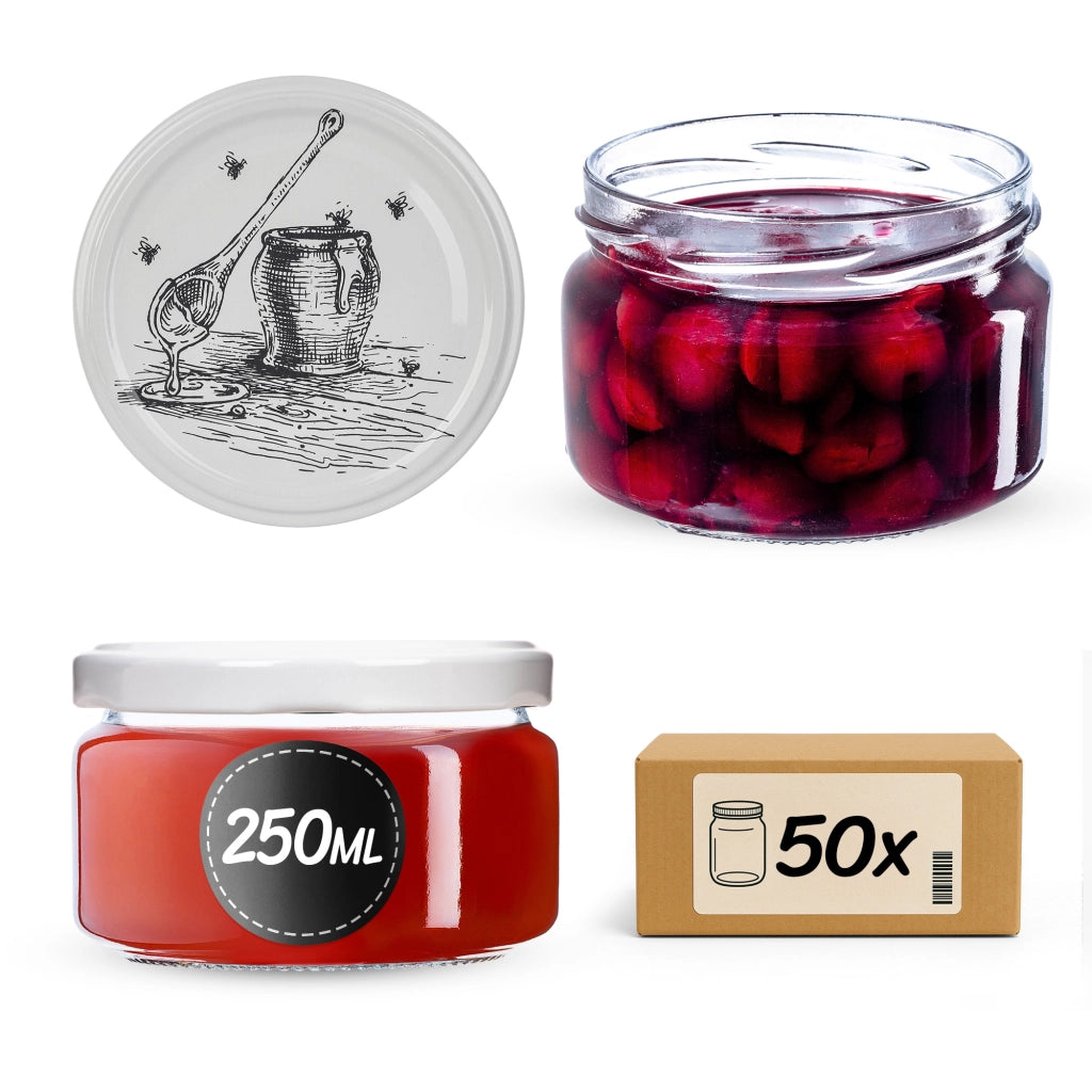KADAX Barattoli di vetro Denia 250ml 50 pezzi 82mm + coperchio "Vaso con miele"