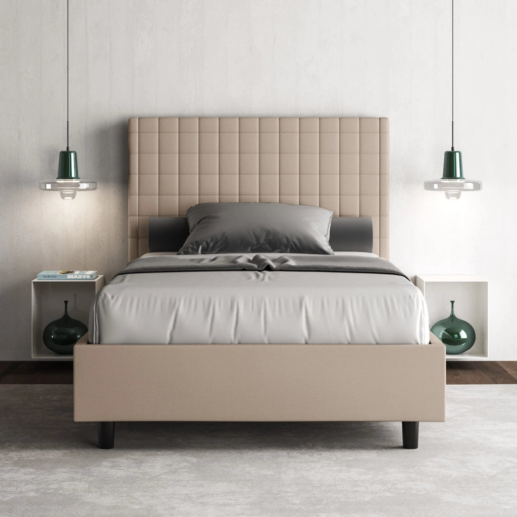 BS COM Letto una piazza e mezza con rete imbottito 110x210 similpelle tortora