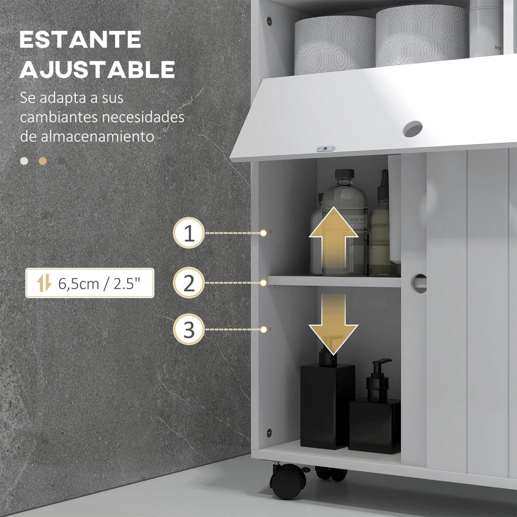 Mobiletto Bagno con Ruote e Ripiani Regolabili ¨C zephmum ¨C Bianco 52x17x67 cm