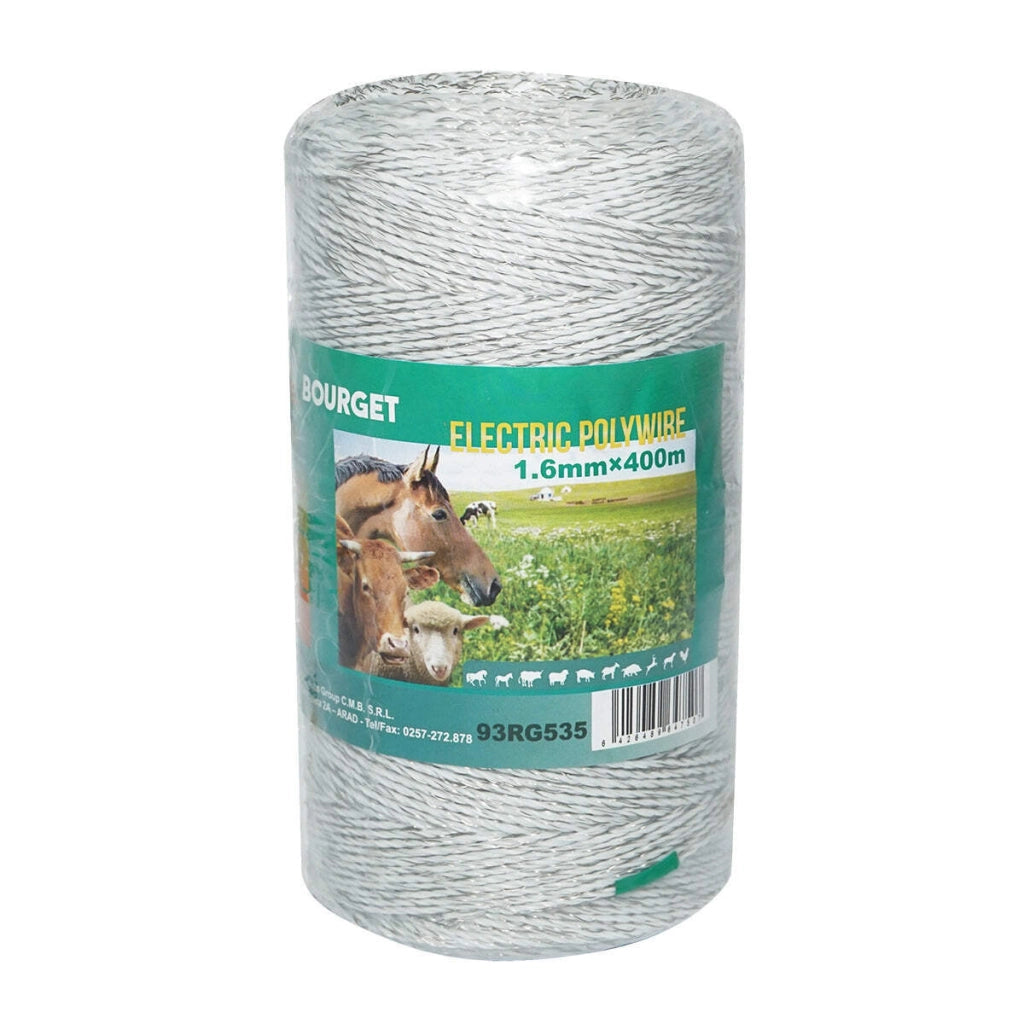 Filo bianco, diametro 1.6 mm, 6x0.16 mm SS, 400 m per recinzione elettrica, resistenza 5.5 Ohm, Bourget