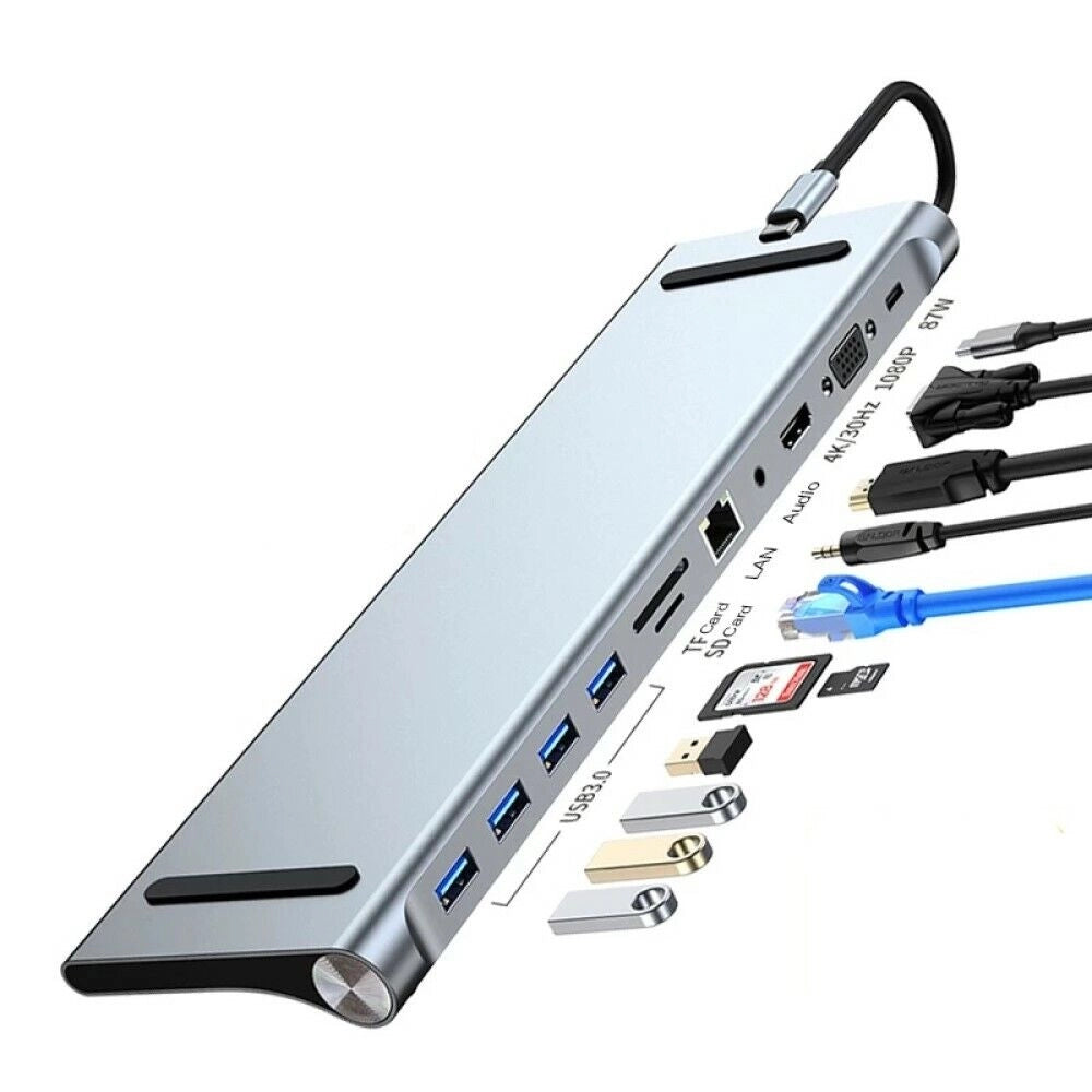 11 in 1 Hub USB Type C adattatore con HDMI 4K VGA ethernet LAN SD audio PD HU990