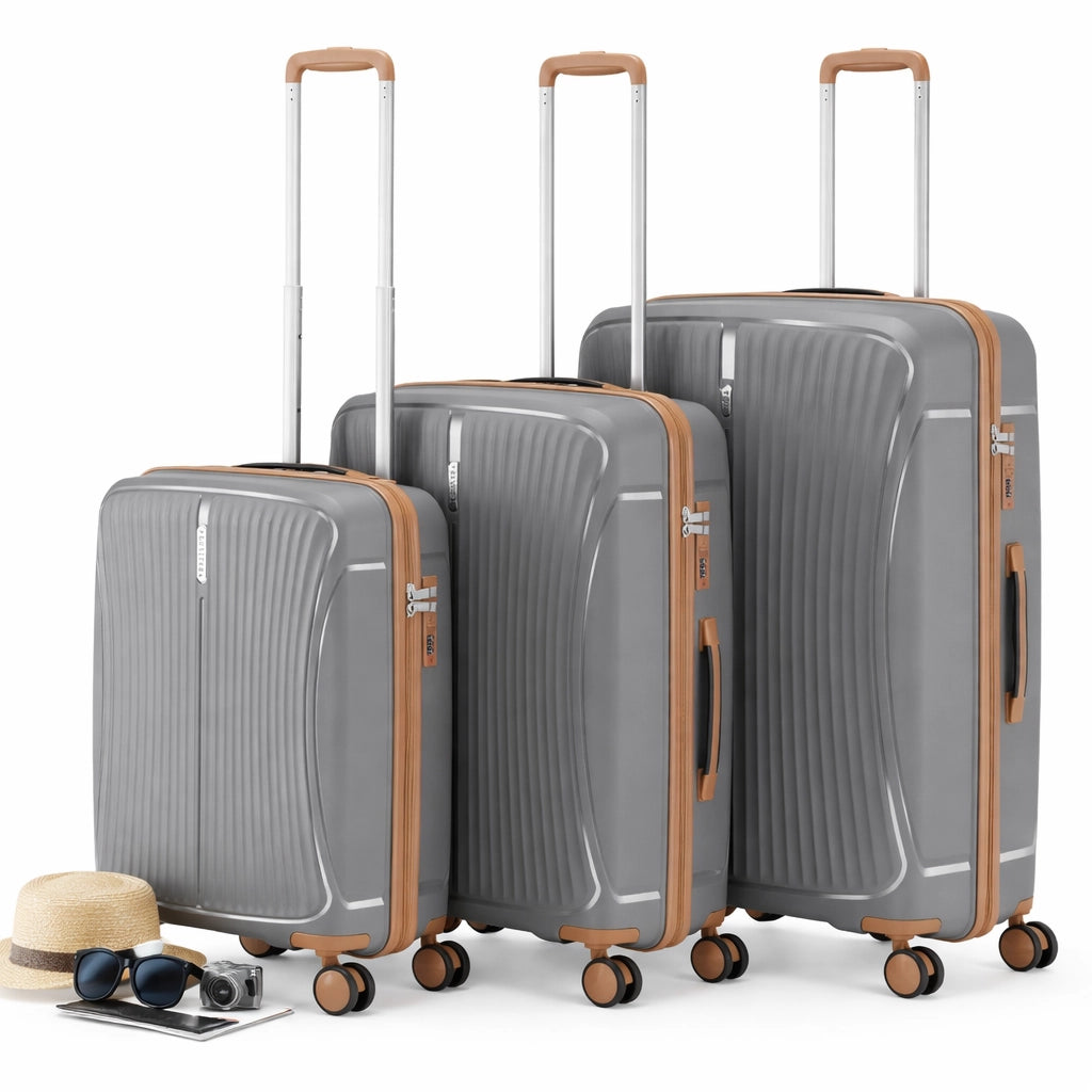 Set 3 Valigie Rigide ABS 90 59 38 Litri con Ruote Easy Roll e Lucchetto Grigio