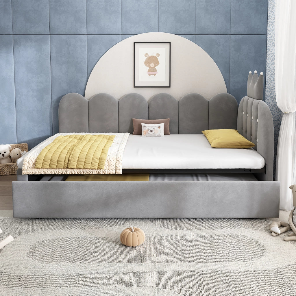 DESMIU Letto divano con letto estraibile 90 × 200 cm 1 posto con letto supplementare 90 × 190 cm, senza materasso, velluto, grigio