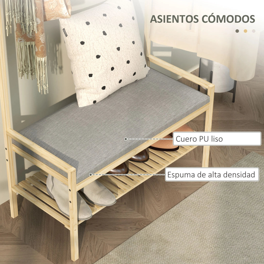 Appendiabiti con panca e ripiani ¨C zephmum ¨C 73.5x34x171 cm grigio e naturale