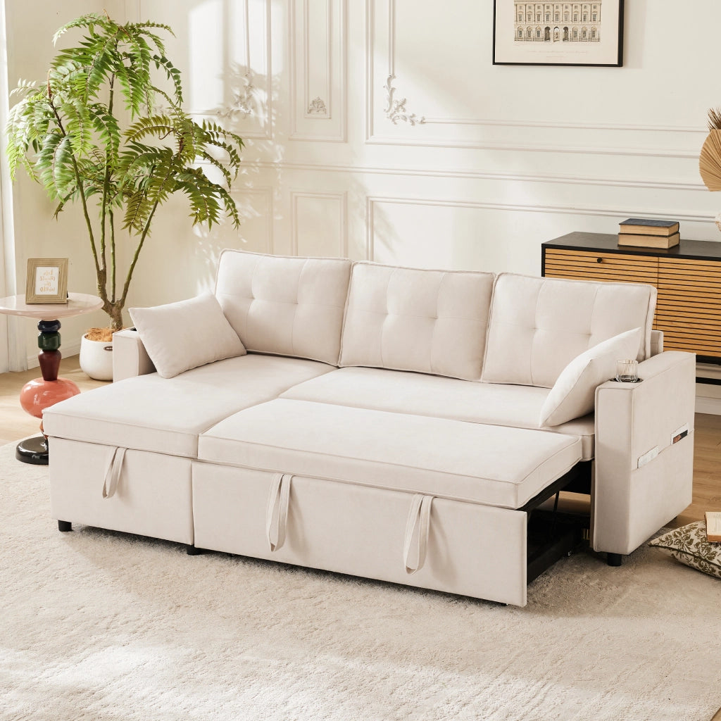 Divano letto L - Zephmum - Design moderno, bracciolo con portaoggetti, spazio di archiviazione