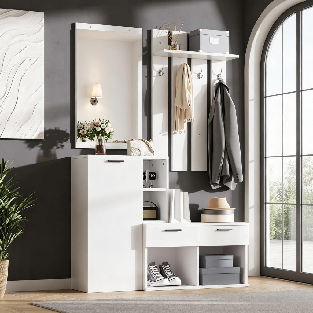 ARMADIO INGRESSO con specchio 120 x 35 x 175,5 cm bianco MDF