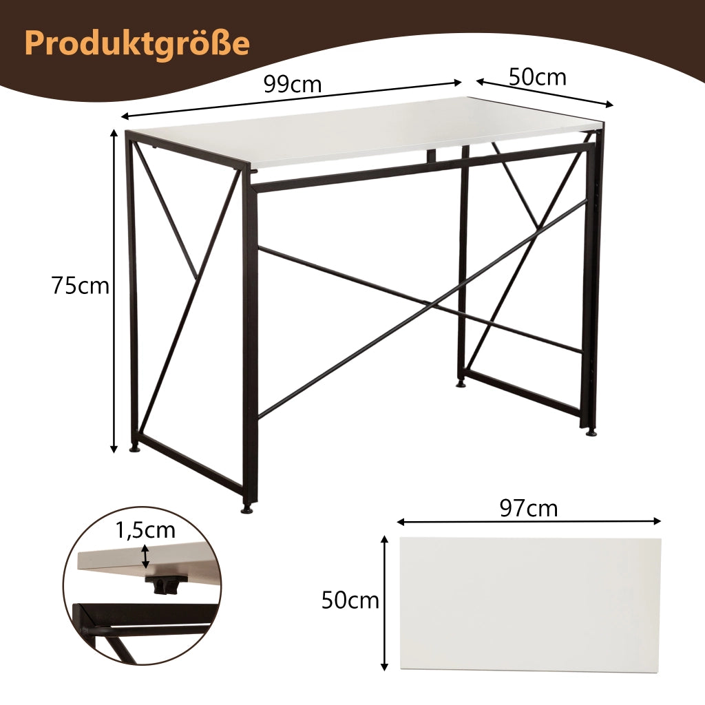 Scrivania pieghevole multifunzione con piano in MDF e struttura in metallo per ufficio e soggiorno 99×50×75 cm