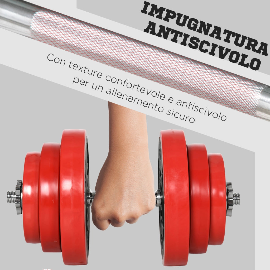 Set Manubri Palestra con Pesi 40kg ¨C zephmum ¨C Rosso, Metallo, Gomma, 45x26x26 cm