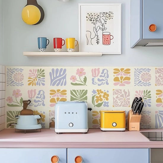 Tegoli in vinile per parete 25 pezzi - Autoadesivi - Impermeabili - Per cucina/bagno - Disegni accattivanti - 20 cm formato - Tegoli in vinile