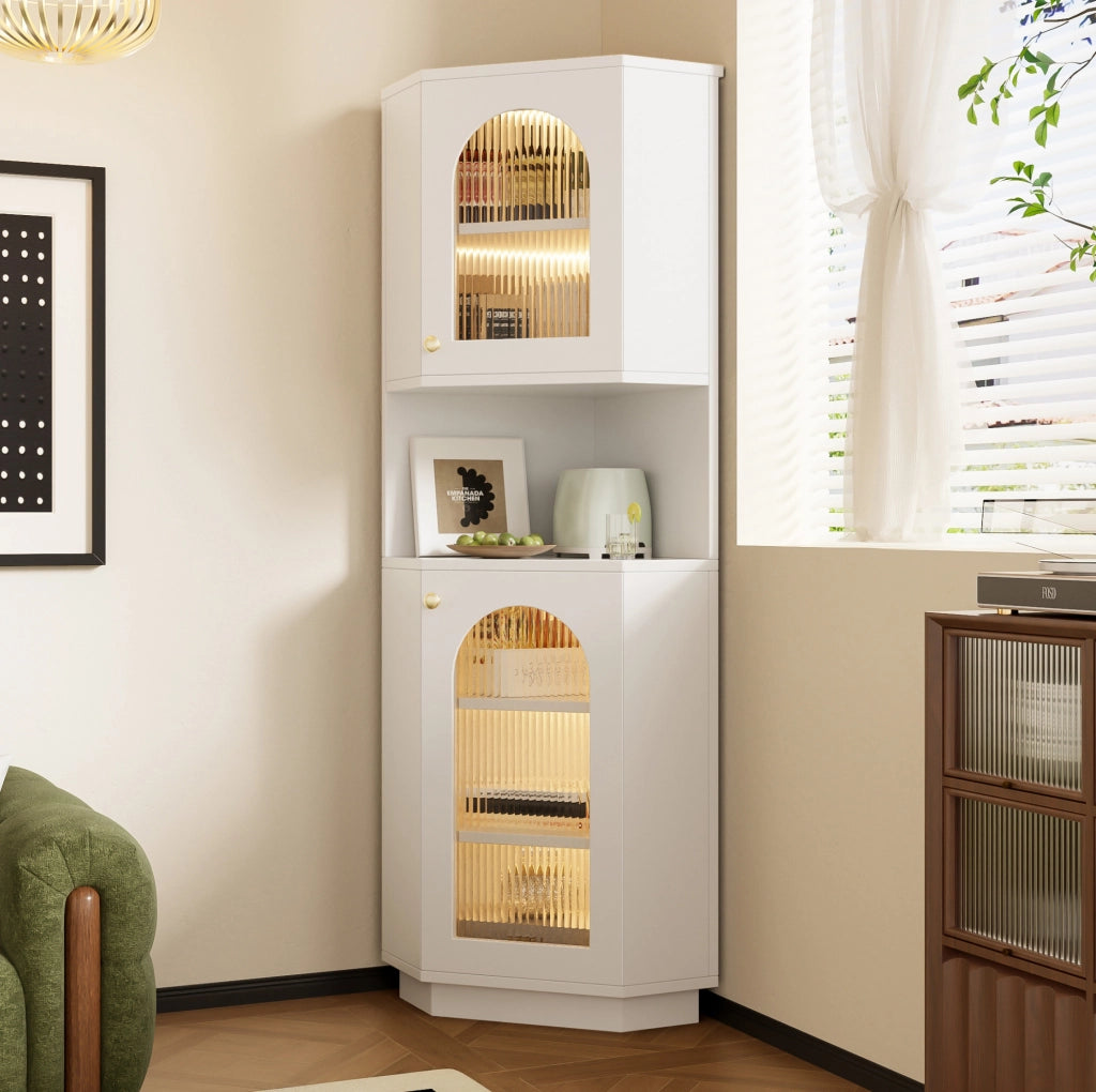 Mobile bagno angolare con luce interna 45 x 45 x 166;5 cm; in MDF bianco
