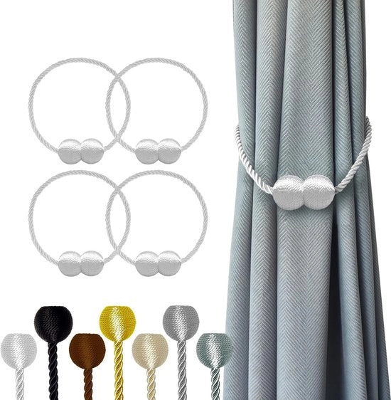 Cordoni per tende 4-pack, lunghezza 47 cm, cordoni per tende con presse, ganci e clip per decorare tende spesse o sottili per camera da letto, ufficio (Bianco)