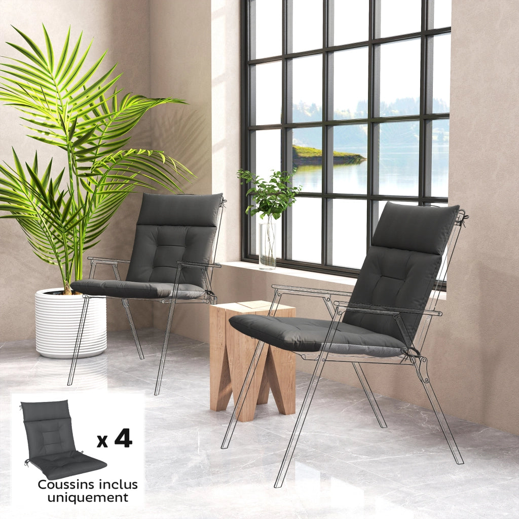 Set 4 Cuscini per Sedie da Giardino ¨C Xylo ¨C Impermeabili Antiscivolo con Lacci 112x53cm Grigio Scuro