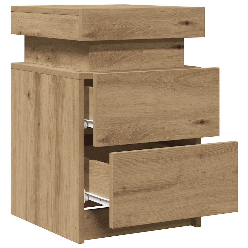 Comodino con LED-Tavolino da notte Rovere Artigianale 35x39x55 cm in Truciolato