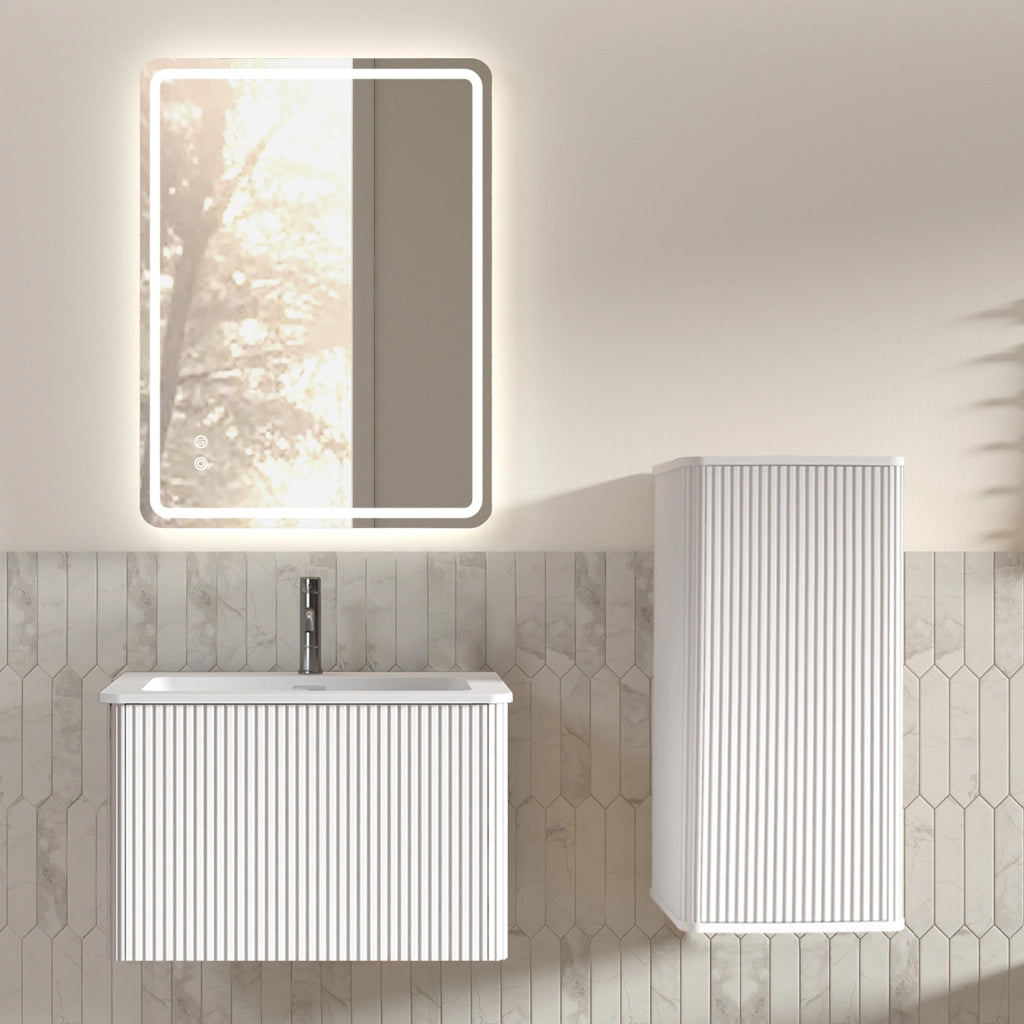 Ensemble de meubles de salon specchio LED, mobile lavabo e mobile laterale, in MDF bianco
