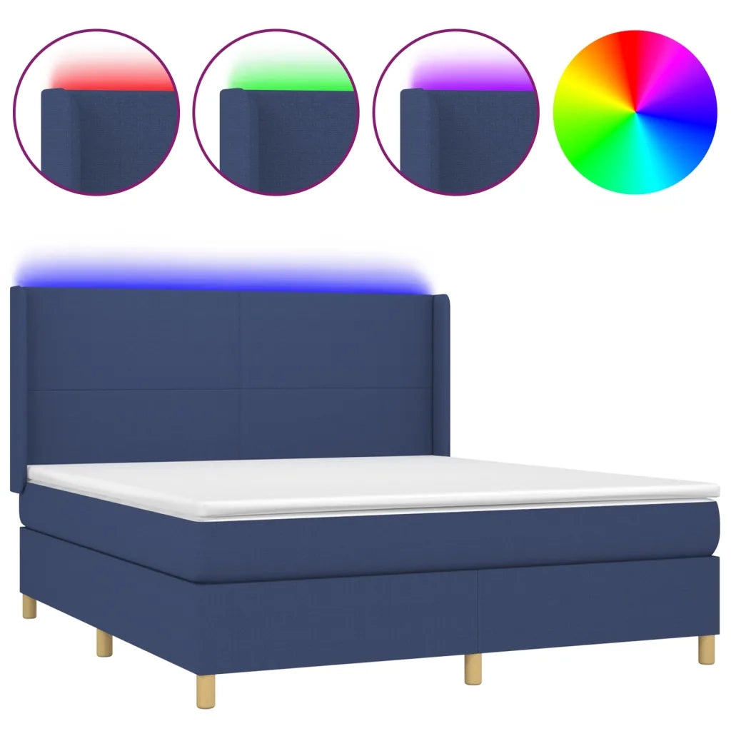 Letto a Molle con Materasso e LED Blu 160x200 cm in Tessuto 3138731