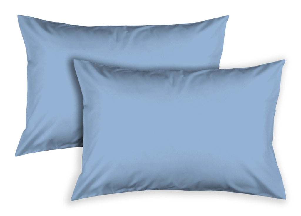Completo Lenzuola In 100% Cotone Percalle Made In Italy Tinta Unita - Singolo - Azzurro