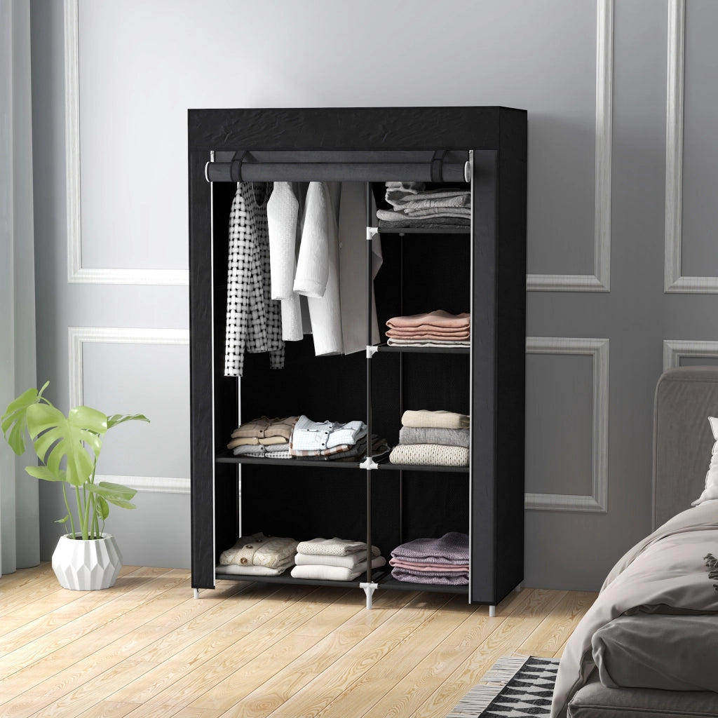Armadio Tessuto ¨C Minimal ¨C 6 Ripiani, Appendiabiti, Nero