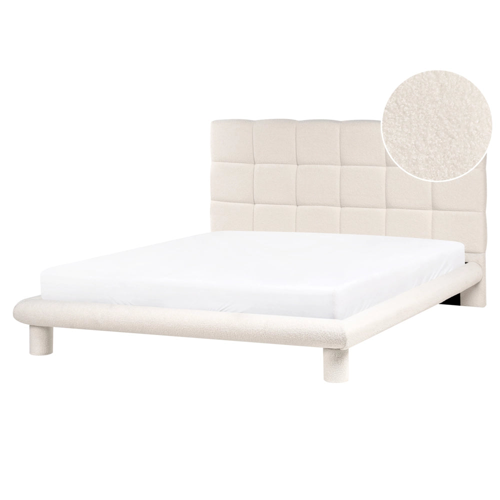 Letto imbottito in bouclé bianco sporco 160 x 200 design scandinavo testata morbida