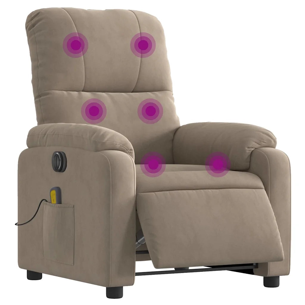 Poltrona Reclinabile Massaggiante | Sedia Relax Elettrica Tortora Microfibra