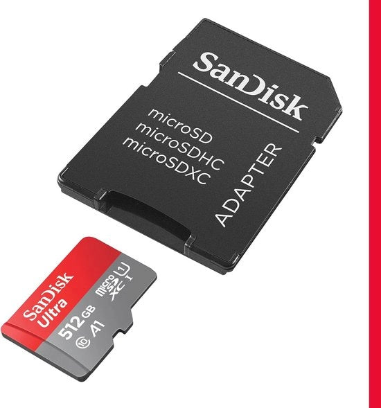 Carta di memoria MicroSDXC UHS-I 512 GB con adattatore SD - per smartphone e tablet - A1, Classe 10, U1