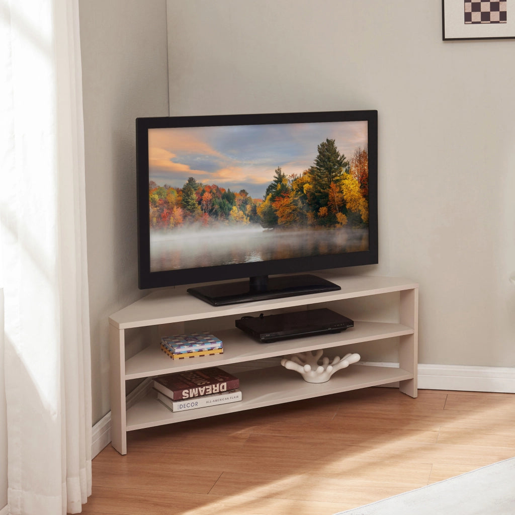 Mobile Porta TV Berg con 2 Ripiani Espositore Angolare 110 x 36 x 42 cm - Beige [en.casa]