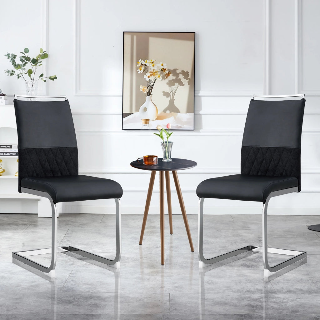 Sedie da pranzo moderne, set da 2, in similpelle PU e con schienale in lino, sedie laterali imbottite con schienale alto, design dello schienale a rig
