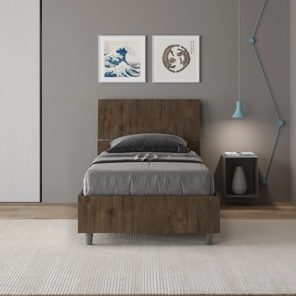 BS COM Letto singolo con rete 80x190 testata dritta noce