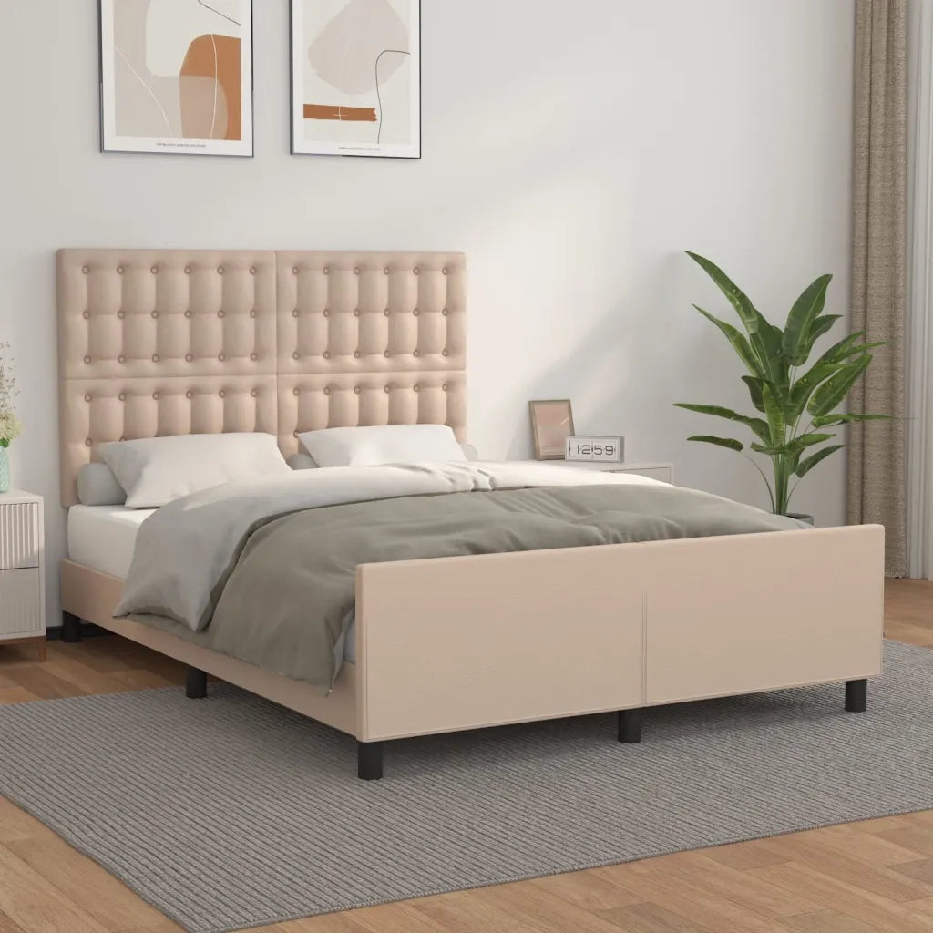 Giroletto con Testiera-Struttura Letto con testiera Cappuccino 140x190 cm in Similpelle