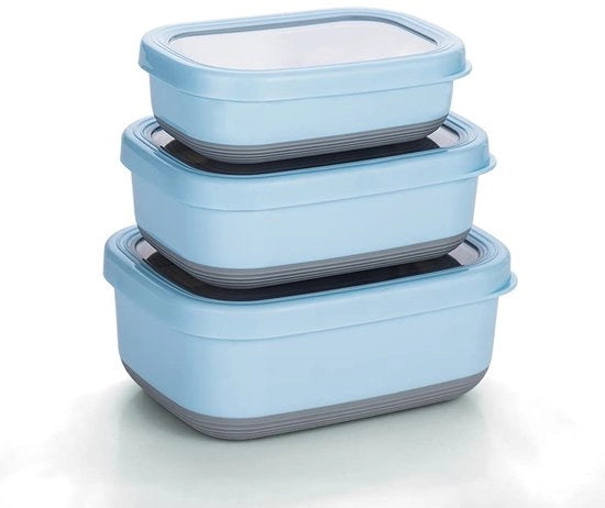 Set di contenitori in acciaio inossidabile per alimenti, 3 pezzi, 470 ml, 900 ml, 1,4 l, impermeabili, BPA-free