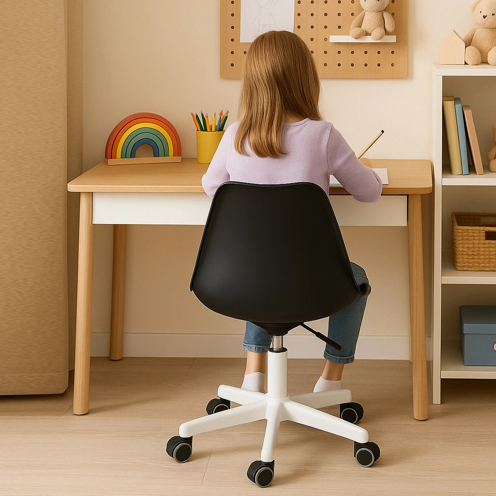 Sedia da Ufficio Poltrona da Studio Girevole Ergonomica con Ruote in PP e Schiuma Nero