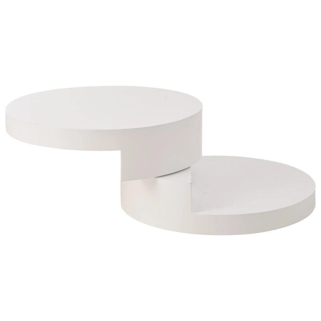Tavolino da caffè rotondo 70x70x35,5 cm girevole a 360° con LED, struttura a doppio livello, MDF, bianco