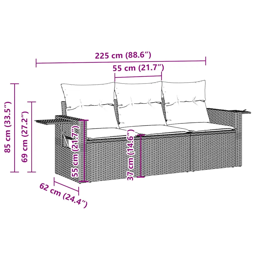 Set Divano da Giardino 3pz con Cuscini Grigio Chiaro Polyrattan 3219861