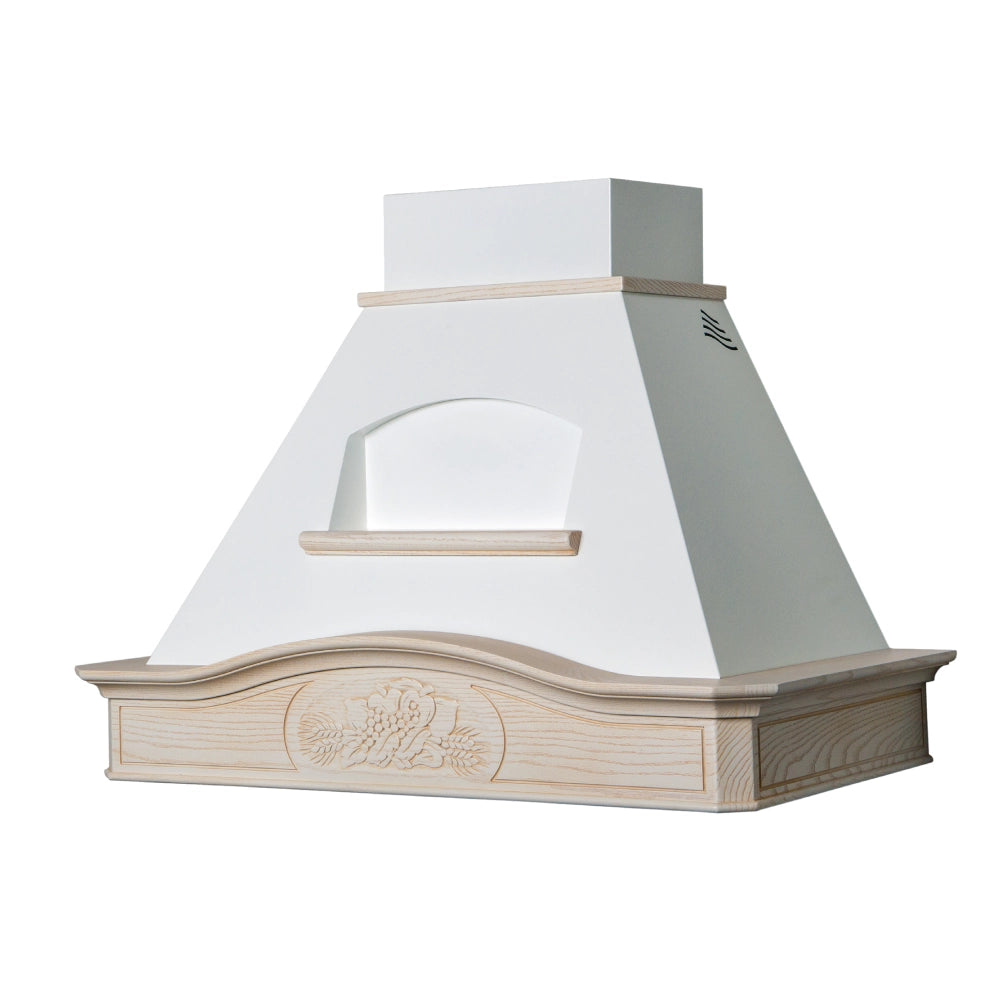 Cappa aspirante DSIRE/SOFIA in acciaio inox bianco e cornice in legno intarsio cm 60