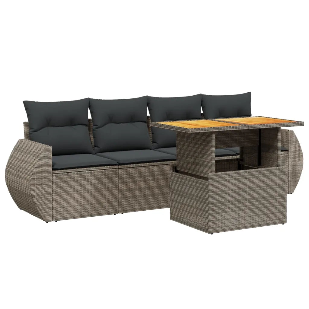 Set Divano da Giardino 5 pz con Cuscini Grigio in Polyrattan