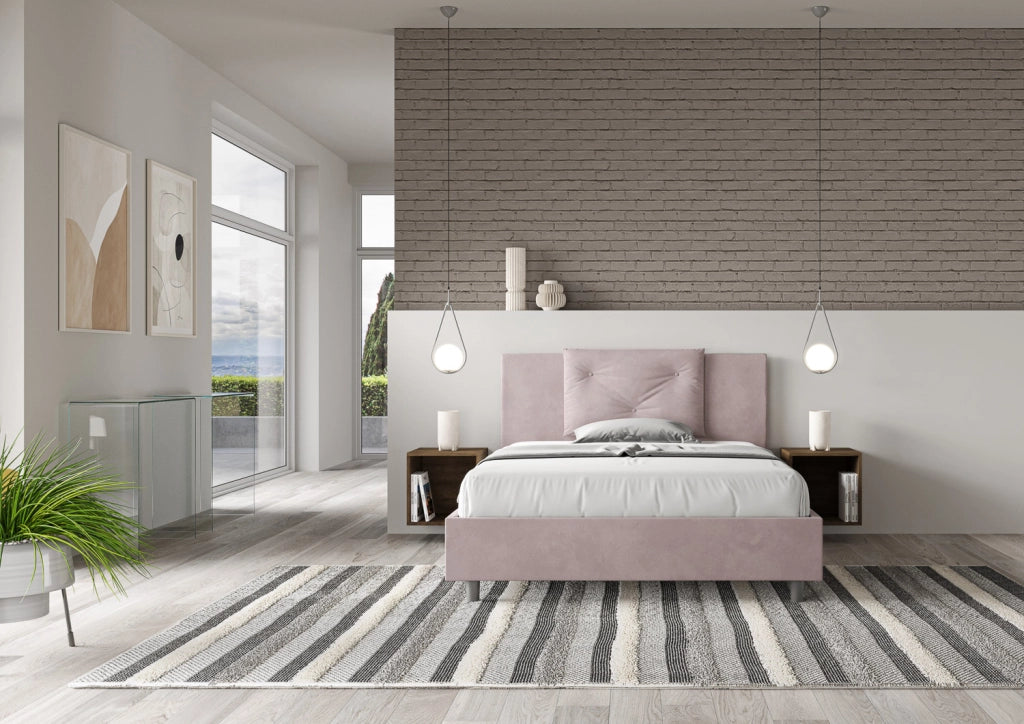 BS COM Letto queen size senza rete imbottito 150x190 microfibra glicine