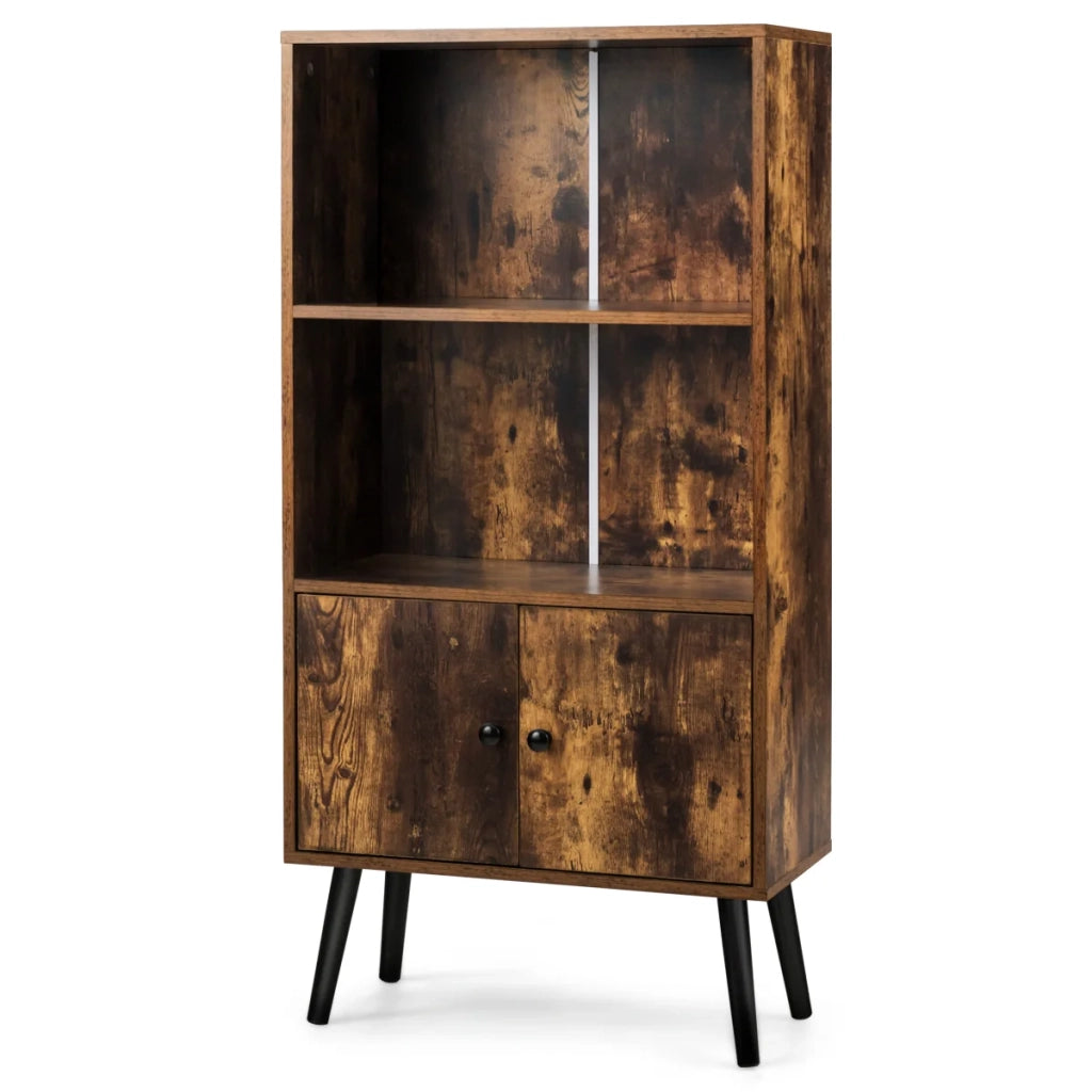 Libreria vintage 60 x 30 x 120 cm con 2 ripiani aperti e 1 vano chiuso in truciolare marrone 20_0020628
