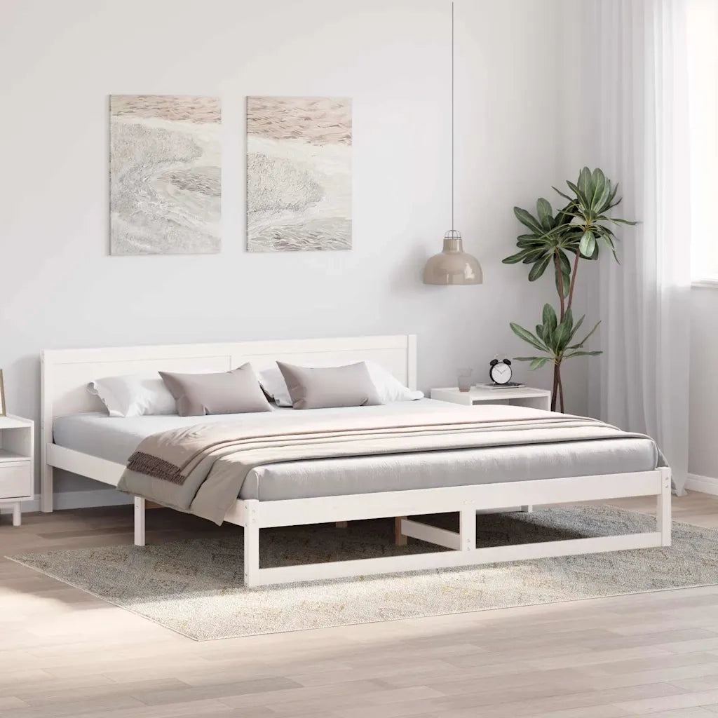 Struttura del letto-Giroletto-Rete del Letto Bianco 200 x 200 cm Pino massello 563675