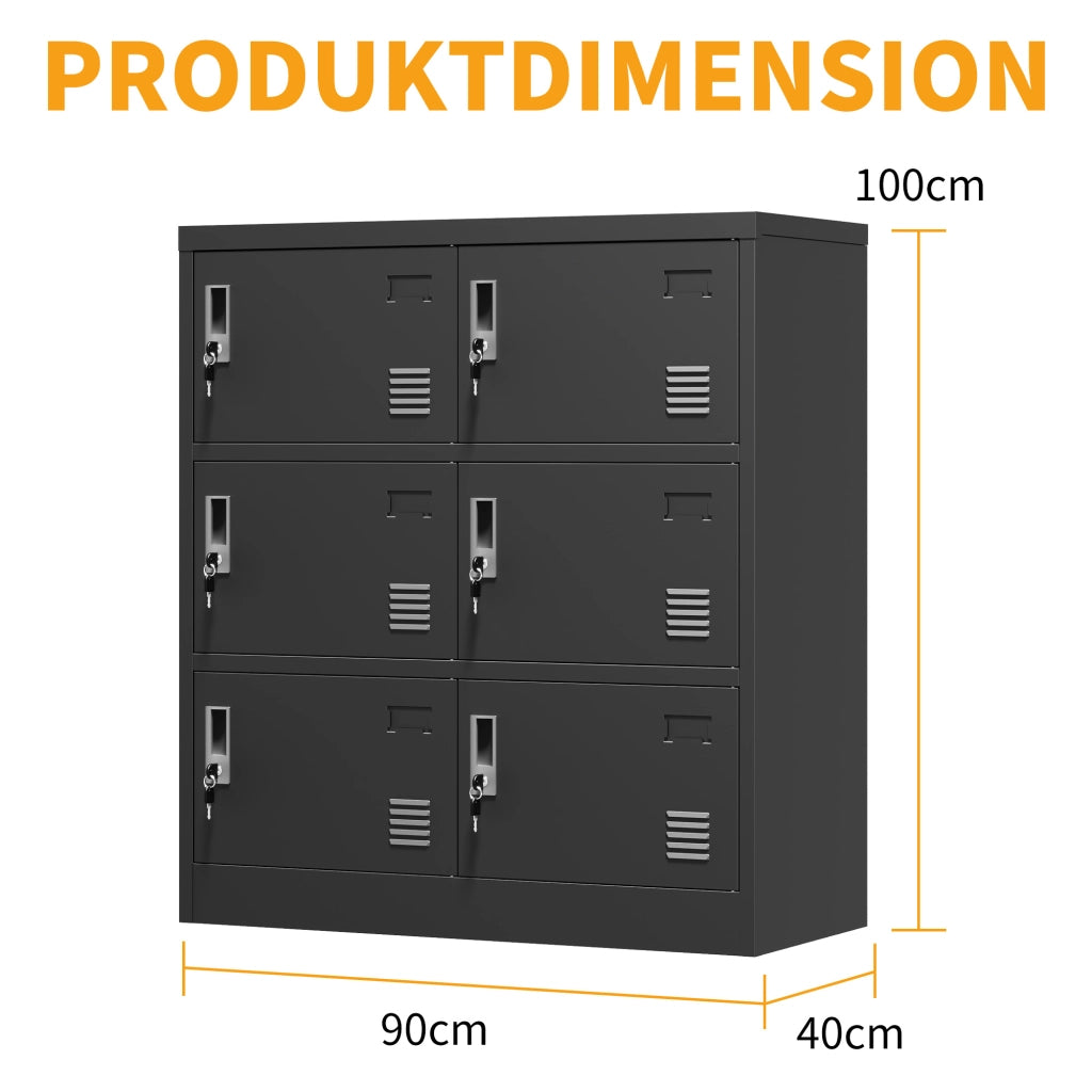 Armadio metallico a 6 ante per ufficio, palestra, scuola e casa - Armadio di sicurezza con fessura per tessere (nero). H 100 cm ¡Á L 90 cm ¡Á P 40 cm