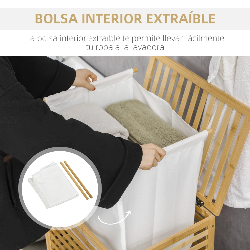 Cesto Portabiancheria Bamb¨´ ¨C Xylo ¨C 55L con 2 Manici e Sacca Rimovibile 50x36x60cm Naturale