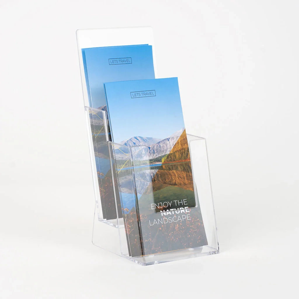 Porta depliant da banco in plexi 2 tasche 1/3 A4