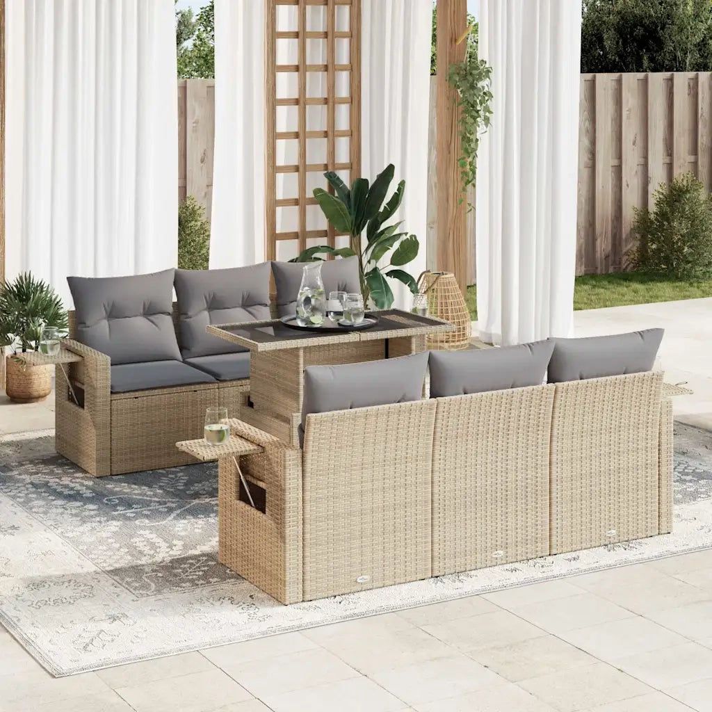 Set Divani da Giardino 7 pz con Cuscini Beige in Polyrattan 3326420