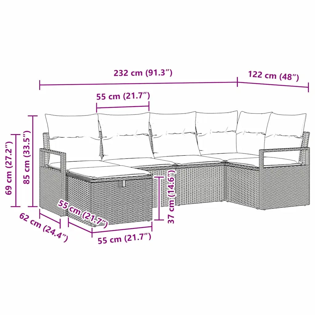 Set di divani con cuscino con archiviazione Nero polyrattan 3359182
