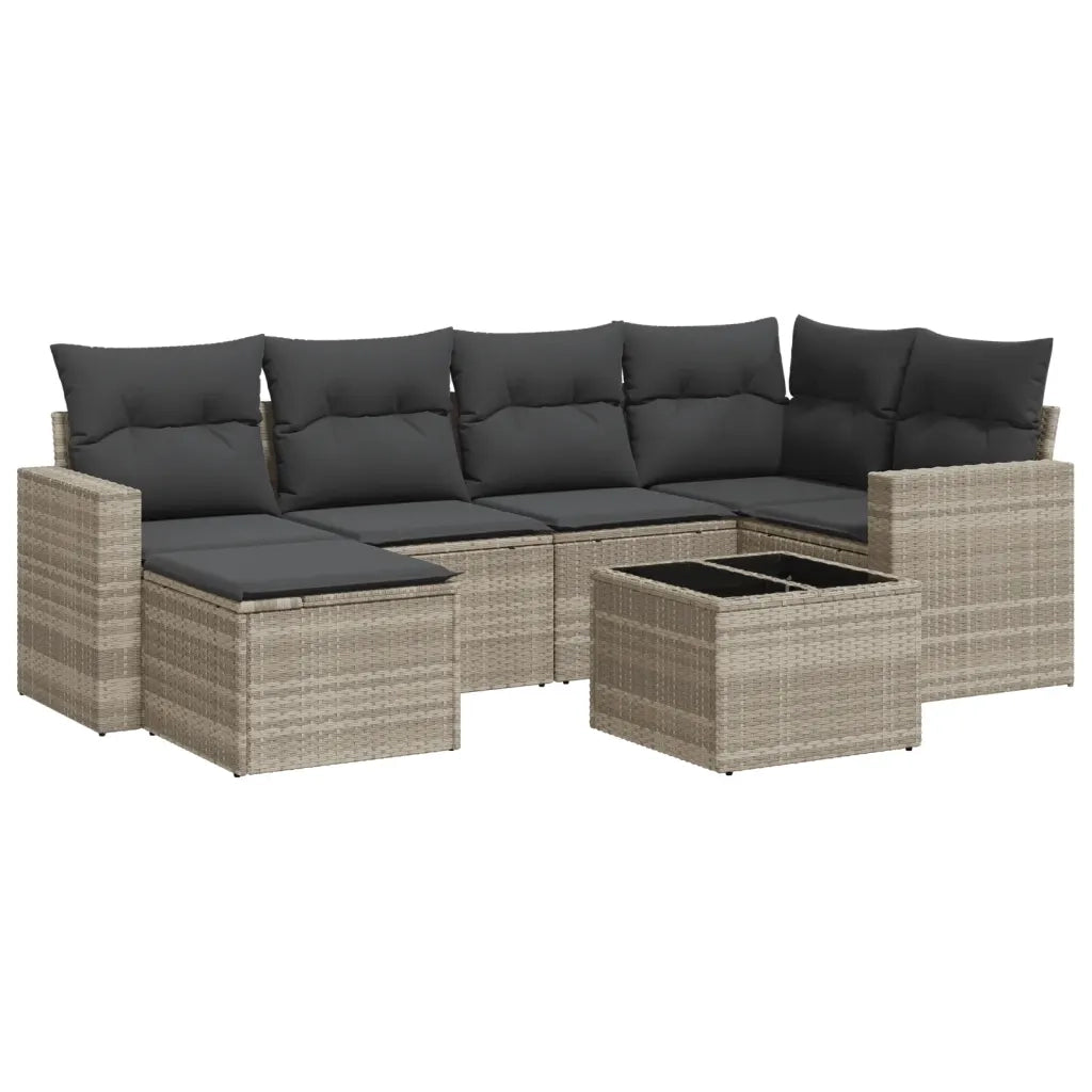 Set Divani da Giardino 7pz con Cuscini Grigio Chiaro Polyrattan