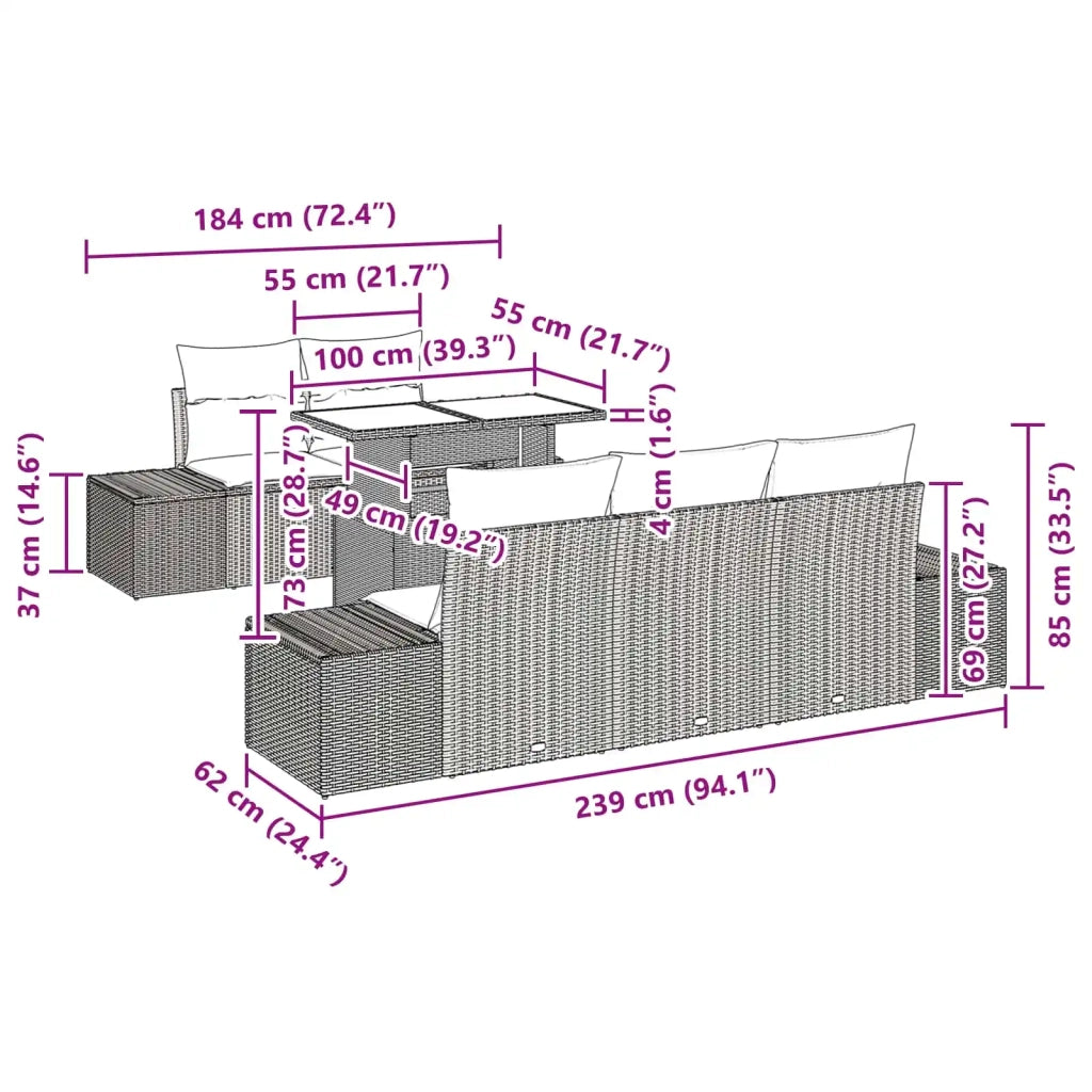Set di divani 6 pz 5-Numero di posti Nero e Blu polyrattan 3349102