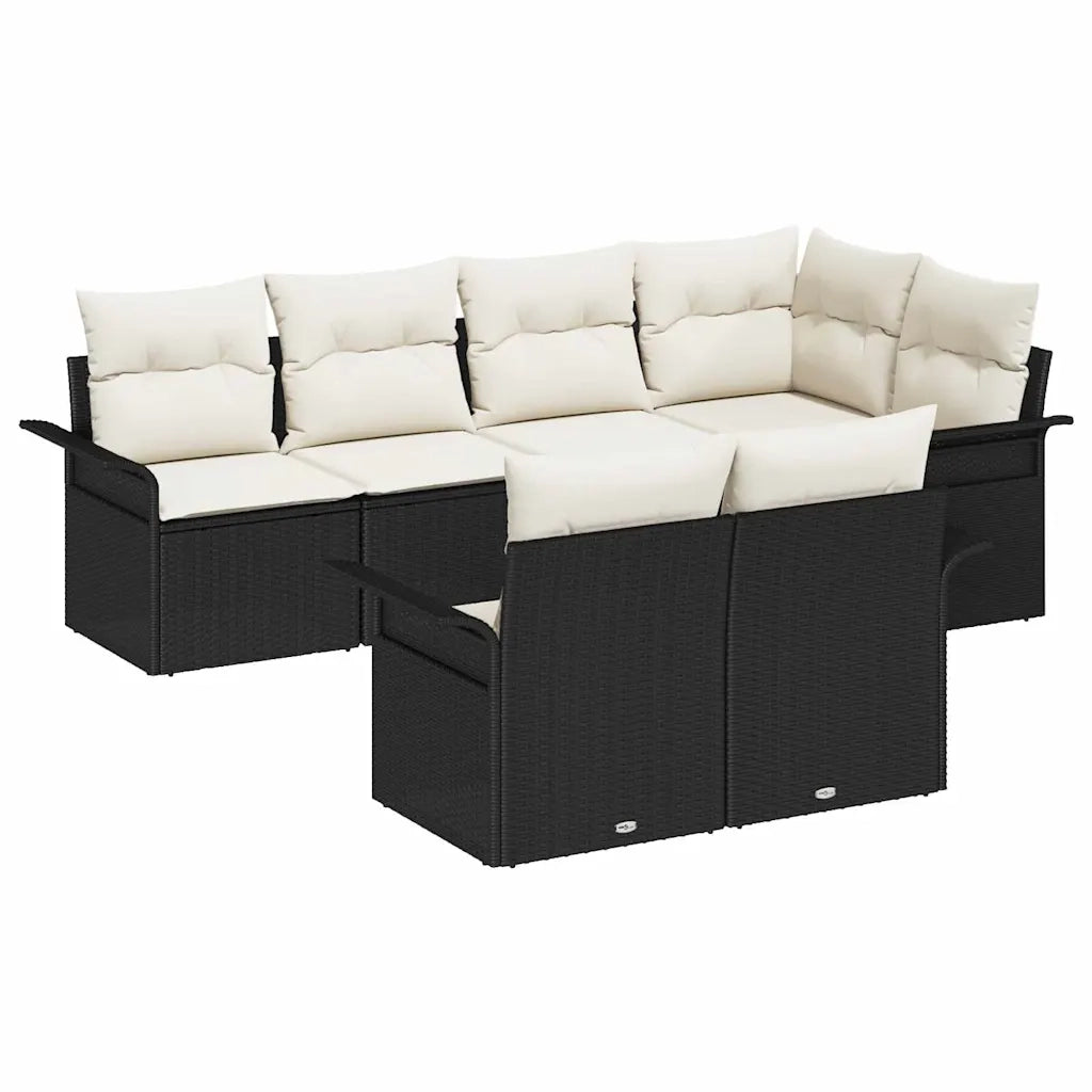 Set Divano da Giardino con cuscino 7 pcs Nero polyrattan